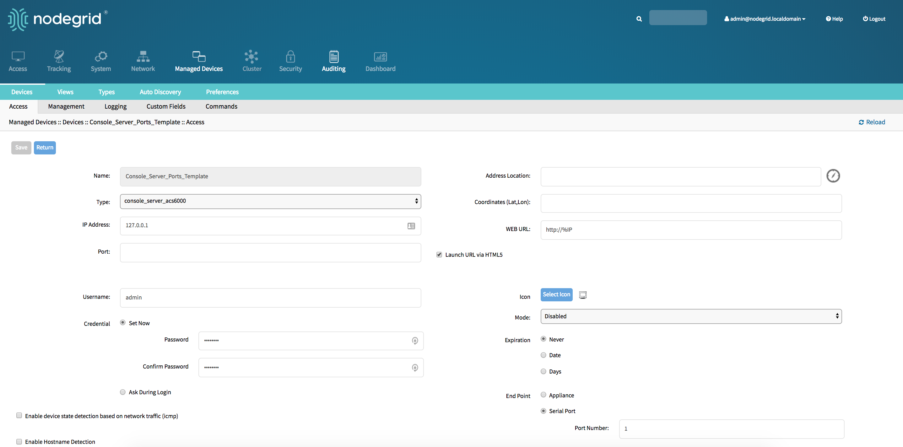 Create Template Device - Console Server